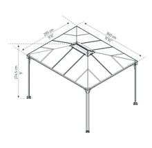 Teknisk ritning av ett lusthus med måttangivelser