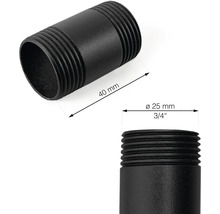 Svart gängad rörnippel, 40 mm lång och 25 mm diameter