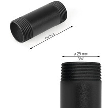 Svart rörnippel med en diameter på 25 mm och en längd på 60 mm