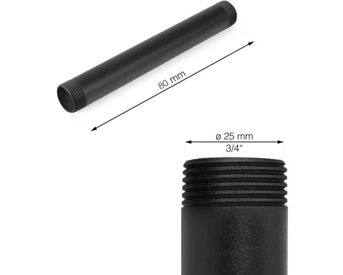 Svart lamprör med måtten 80 mm längd och 25 mm diameter
