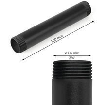 Svart gängrör med en längd på 100 mm och en diameter på 25 mm (3/4 tum)