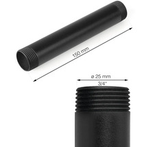 Svart rör med en diameter på 25 mm och en längd på 150 mm