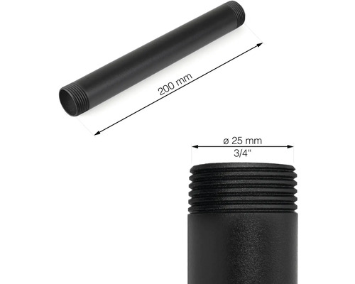Svart stålrör med en diameter på 25 mm och en längd på 200 mm
