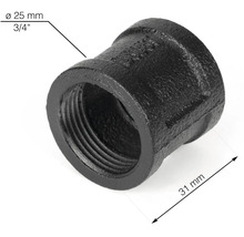 Reduceringsmuff av svart smidesjärn med en diameter på 25 mm