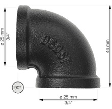 90-graders rörböj i gjutstål, 25 mm diameter