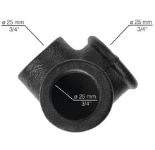 Svart T-koppling av gjutjärn med en diameter på 25 mm