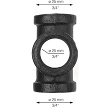 Svart T-rör av gjutjärn, diameter 25 millimeter, gänga 3/4 tum
