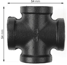 Svart smidesjärnsfittingskors med en storlek på 54 mm.