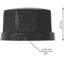 Svart rörlock av smidesjärn med en storlek på 3/4 tum och en höjd på 20 mm.