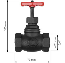 Ventil av metall med måtten 100 mm höjd och 73 mm bredd