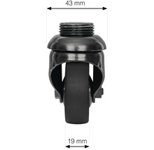 Möbelhjul med gänga, diameter 43 millimeter och hjulbredd 19 millimeter
