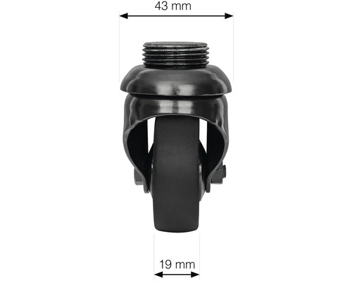 Möbelhjul med gänga, diameter 43 millimeter och hjulbredd 19 millimeter