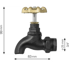 Vattenkran med måtten 99 mm höjd och 83 mm utlopp