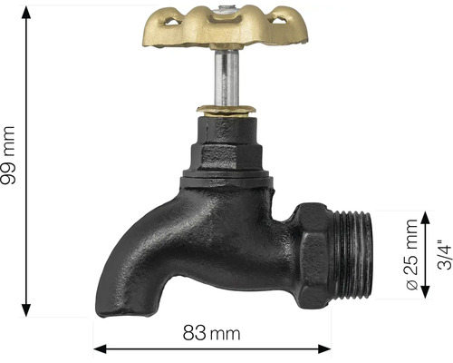 Vattenkran med måtten 99 mm höjd och 83 mm utlopp