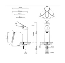 Teknisk ritning av en vattenkran med måttangivelser