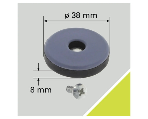 Möbelglidare med skruv, diameter 38 millimeter