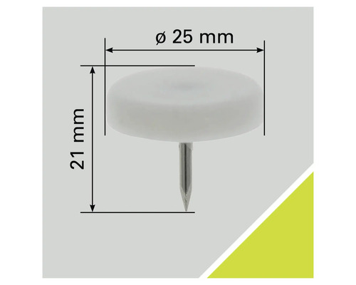 Möbelglidare med spik, diameter 25 mm, höjd 21 mm