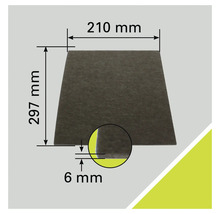 Isoleringsskiva med måtten 210 millimeter gånger 297 millimeter och en tjocklek på 6 millimeter.