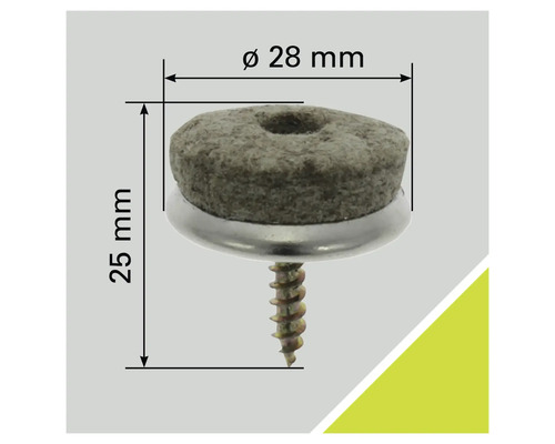 Filtglidare med skruv, diameter 28 millimeter, höjd 25 millimeter