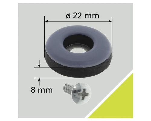 Möbelglidare med skruv, diameter 22 mm