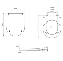 Teknisk ritning av en toalettlock med måttangivelser