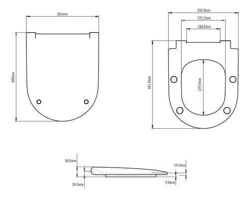 Teknisk ritning av en toalettlock med måttangivelser