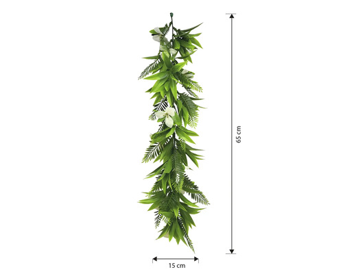 Dekorativ konstgjord blomstergirlang, 65 cm lång och 15 cm bred
