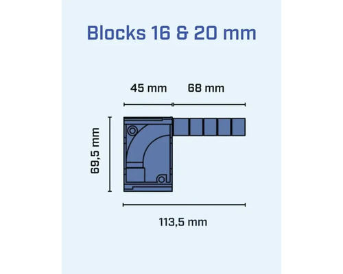 Teknisk ritning av 16-millimeters och 20-millimetersblock med måttangivelser