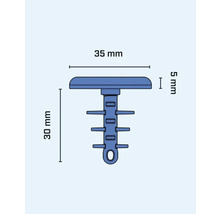 Teknisk ritning av ett plasthölje med måtten 35 mm bred, 30 mm hög och 5 mm tjock.
