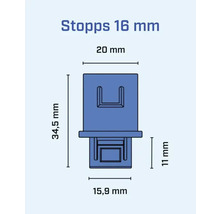 Teknisk ritning av en 16 millimeterspropp med mått