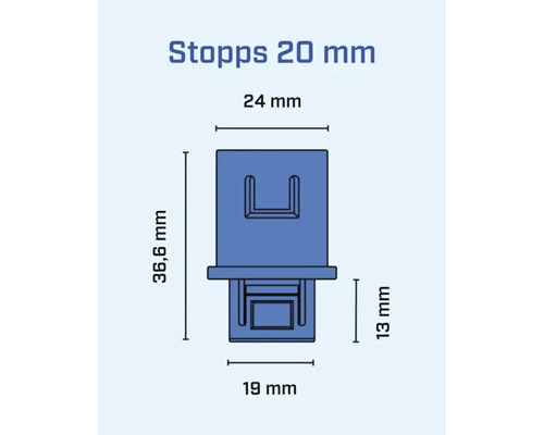 Teknisk ritning av en 20 millimeters stopp med måttangivelser