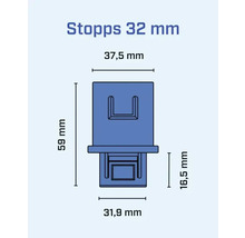 Teknisk ritning av en 32 millimeters stopp med mått