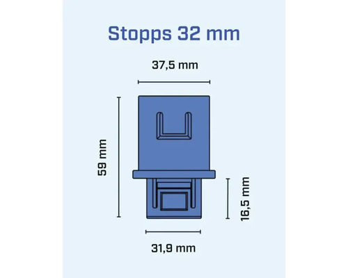 Teknisk ritning av en 32 millimeters stopp med mått