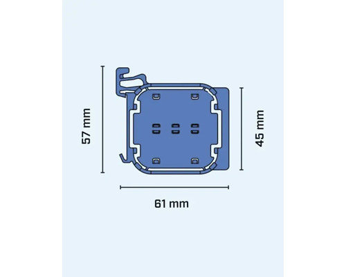 Teknisk ritning av profilen med måtten 61 mm x 57 mm x 45 mm