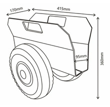 Teknisk ritning av en skottkärra med dimensioner