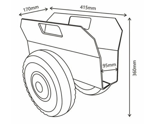 Teknisk ritning av en skottkärra med dimensioner