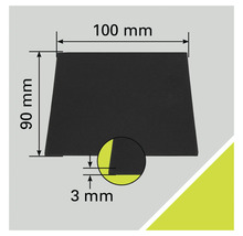 Bild av en gummibuffert som mäter 100 mm gånger 90 mm gånger 3 mm