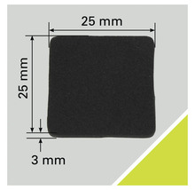 Fyrkantig halkskyddsdyna, 25 mm sida, 3 mm tjock