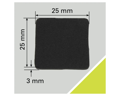 Fyrkantig halkskyddsdyna, 25 mm sida, 3 mm tjock