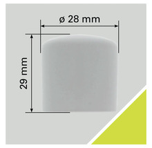 Mått på en plastkåpa: diameter 28 mm, höjd 29 mm