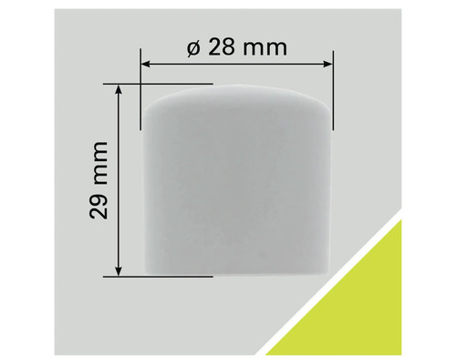 Mått på en plastkåpa: diameter 28 mm, höjd 29 mm