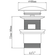 Teknisk ritning avloppsarmatur med måtten 66 mm diameter och 72 mm till 90 mm höjd