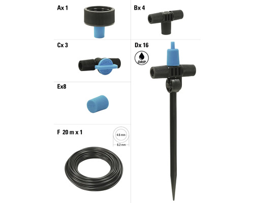 Komponenter för droppbevattning i set