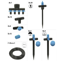 Trädgårdsbevattningssystem med spridare, fördelare, slang och tillbehör