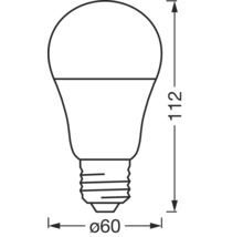 Mått på en LED-lampa med en diameter på 60 mm och en höjd på 112 mm