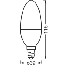 Dimensioner för en E14-ljuskälla med en längd på 115 millimeter och en diameter på 39 millimeter