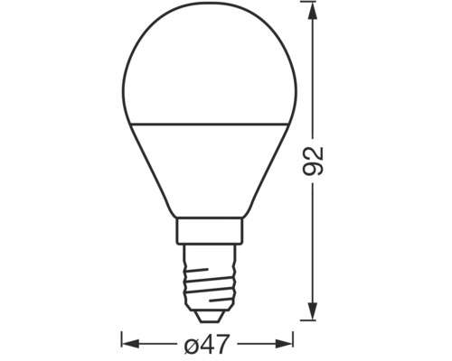 Mått på en glödlampa: 92 mm hög, 47 mm i diameter