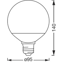 Teknisk ritning av en glödlampa med dimensioner