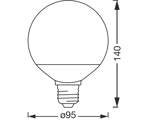 Teknisk ritning av en glödlampa med dimensioner