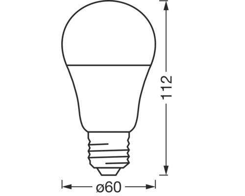 Mått på en lampa med E27 sockel: diameter 60 mm, höjd 112 mm